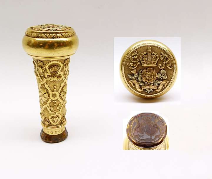 George III gold Staff of Office handle with citrine seal end